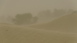 Sandsturm in der Taklamakan-Wüste